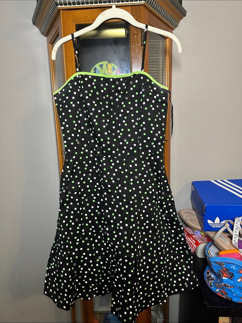 Pulse Y2K Black Dress with White and Lime Green Polka Dots